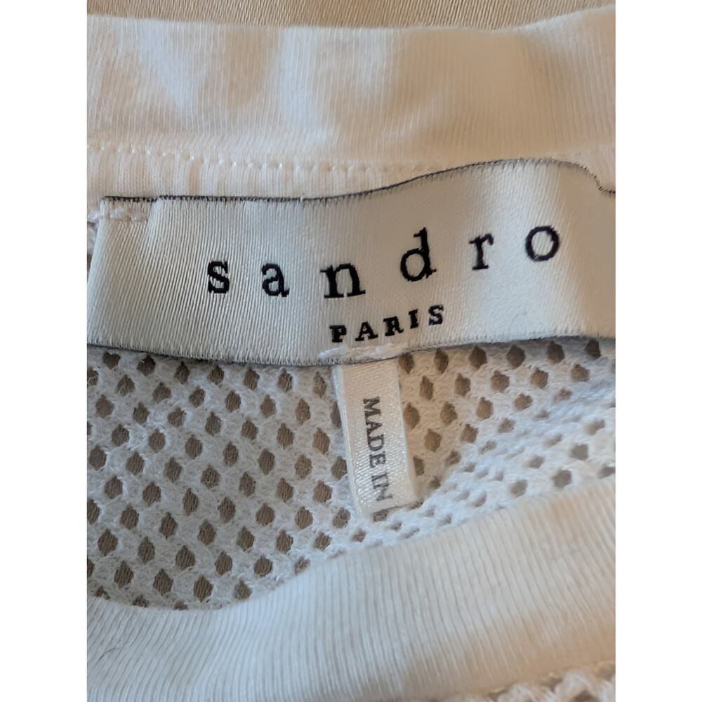 Sandro Paris White Mixed Media Mesh Inset Tee - Size 1 (Small) - Picture 7 of 10